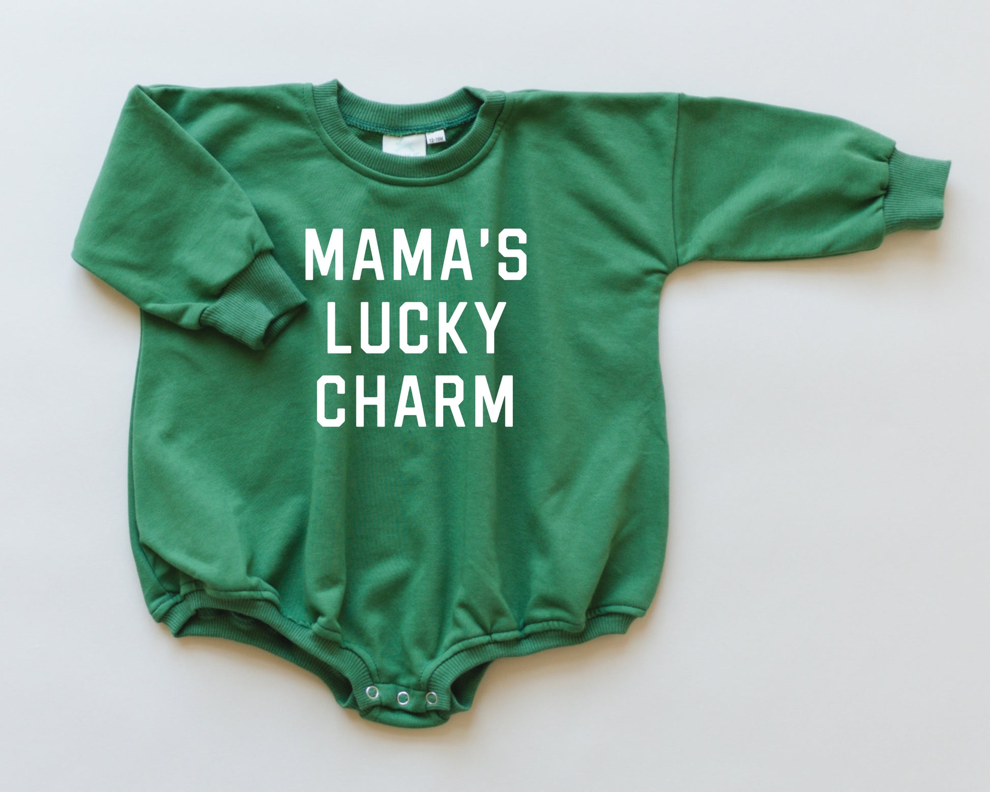 MAMA'S LUCKY CHARM St. Patrick's Day Graphic Oversized Sweatshirt Romper - Sweatshirt Bubble Romper - Baby Boy Clothes - St Patty's - Girl