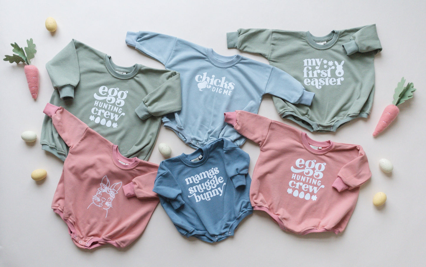 Baby Girl Bunny Easter Graphic Oversized Sweatshirt Romper - Rabbit Sweatshirt Bubble Romper - Baby Girl Clothes - Baby Girl Easter Shirt