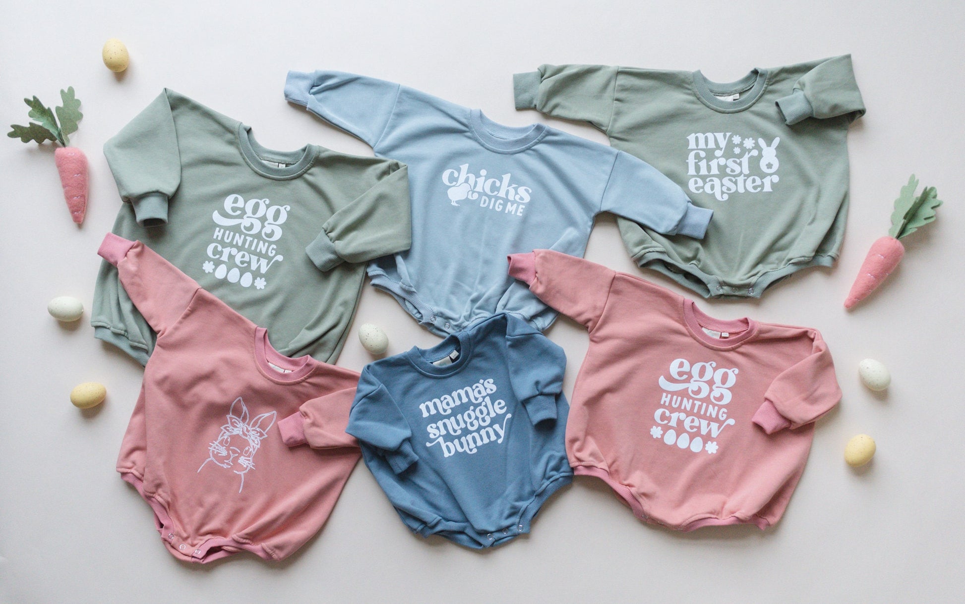 Baby Girl Bunny Easter Graphic Oversized Sweatshirt Romper - Rabbit Sweatshirt Bubble Romper - Baby Girl Clothes - Baby Girl Easter Shirt