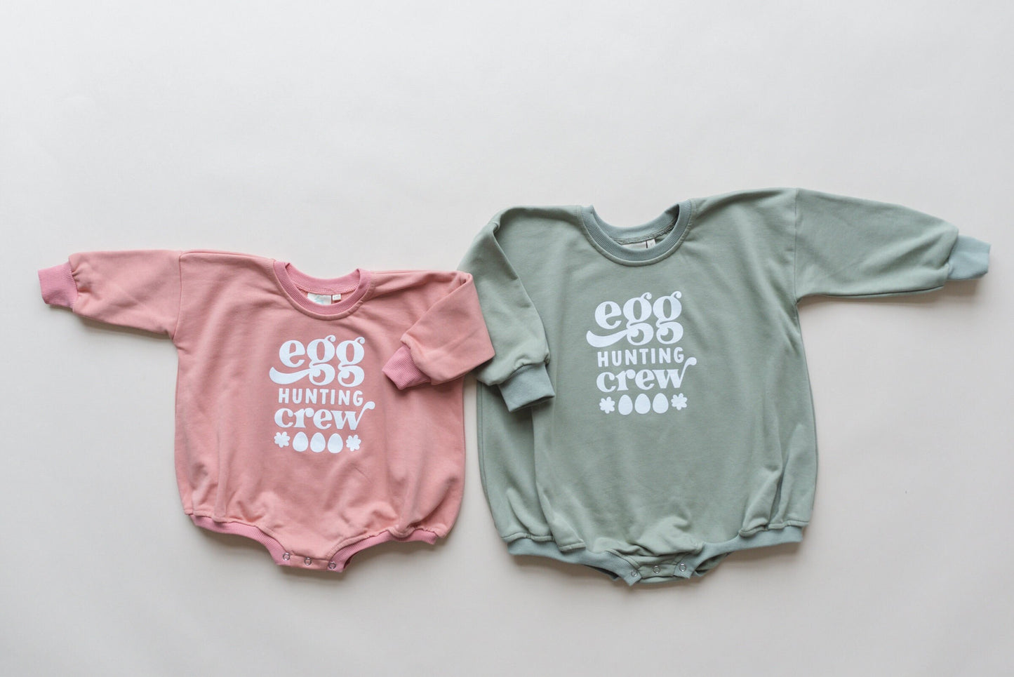 Egg Hunting Crew Easter Graphic Oversized Sweatshirt Romper - Sweatshirt Bubble Romper - Baby Boy Clothes - Sibling Cousins - Easter Outfit