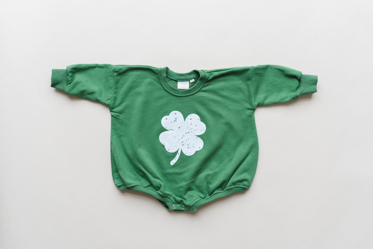 Grunge Shamrock St. Patrick's Day Graphic Oversized Sweatshirt Romper - Distressed Sweatshirt Bubble Romper - Baby Boy Clothes - St Patty's