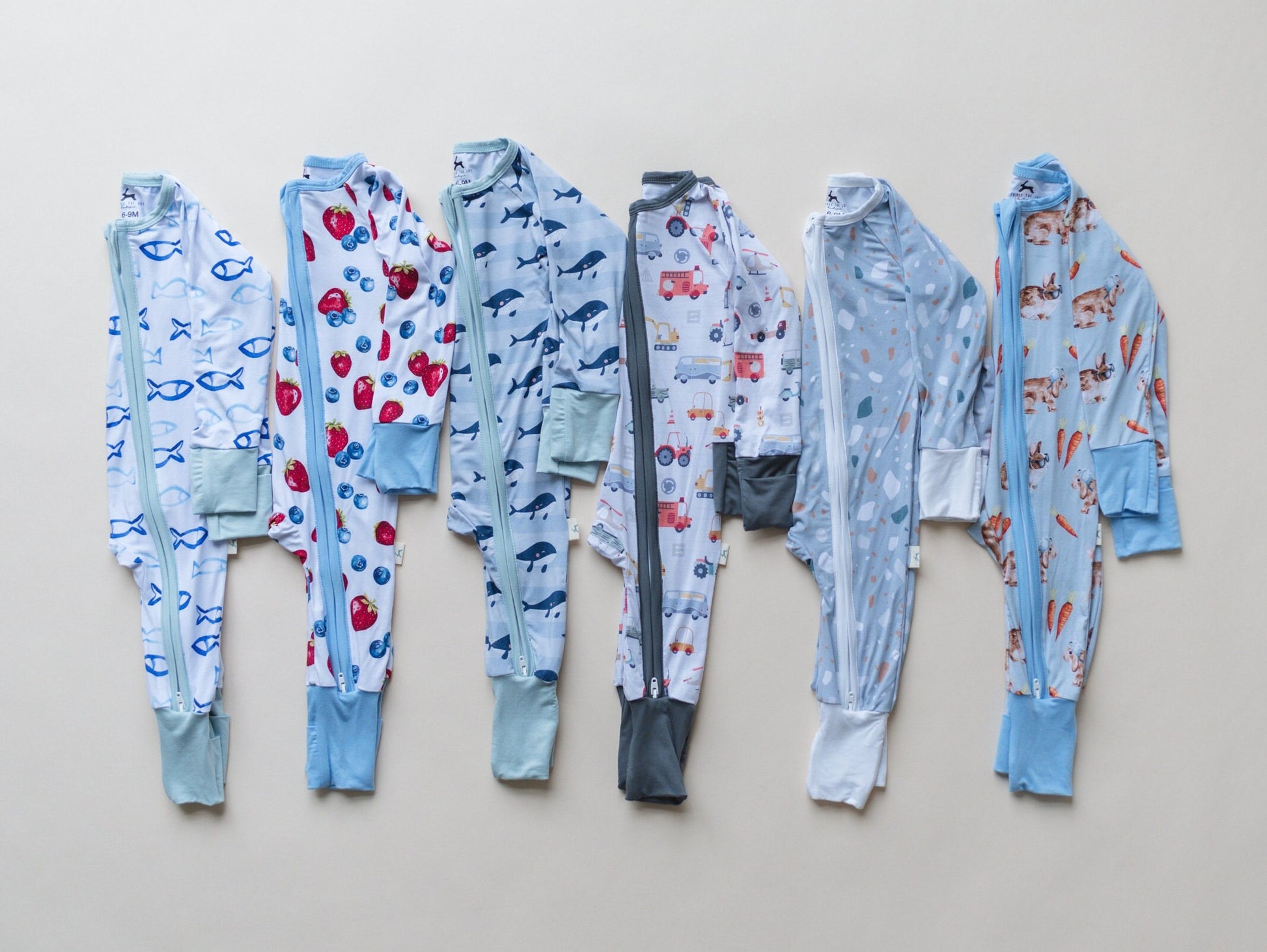 HOPPY DUDES Baby Bamboo Baby Pajamas - Rabbit Bunny Bamboo Zipper Romper - Convertible Romper PJs - Footie Pajamas - Zippy PJs - Baby Boy