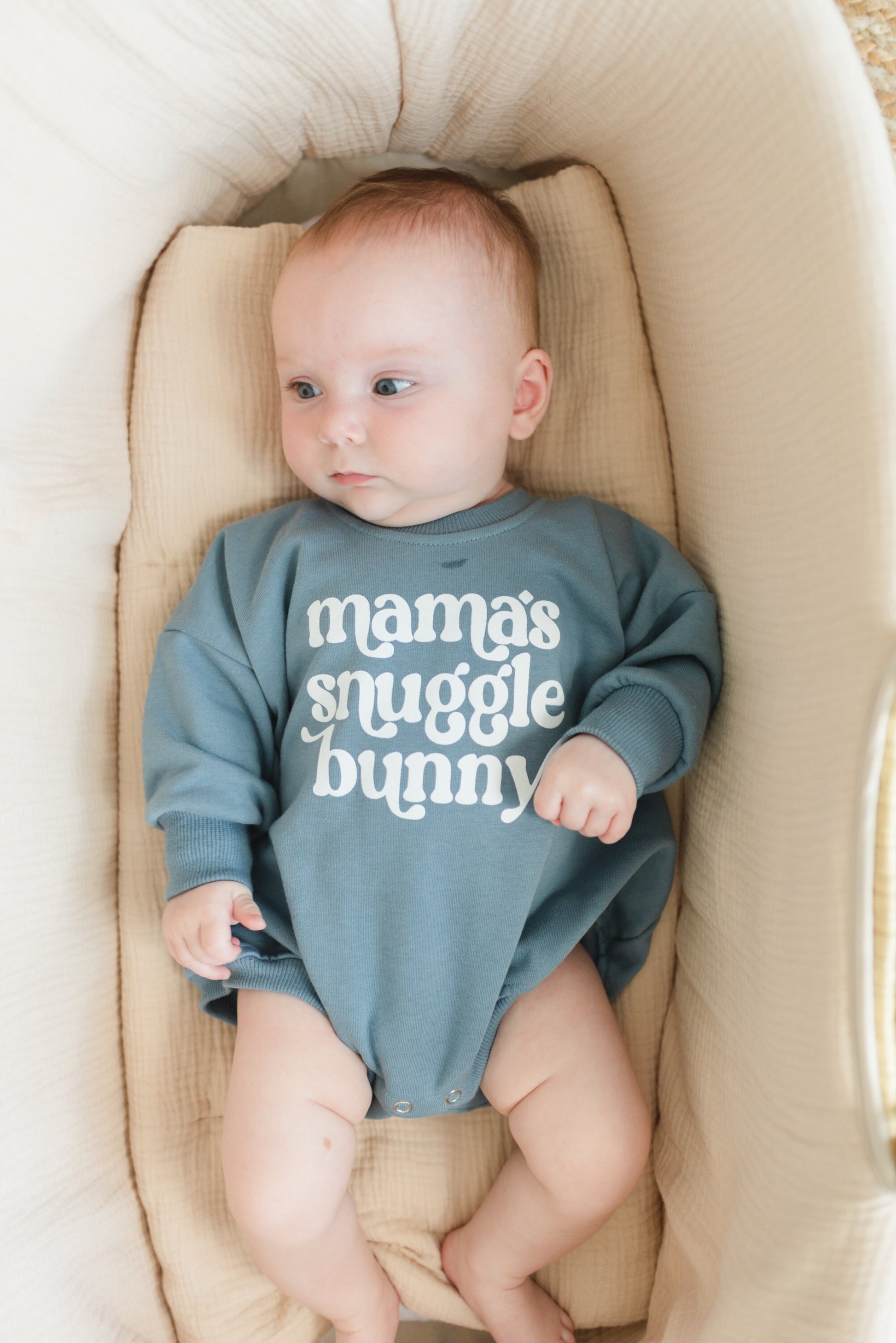 Mama's Snuggle Bunny Graphic Oversized Sweatshirt Romper - Sweatshirt Bubble Romper - Baby Boy Clothes - Girl Shirt - Mother's Day Baby