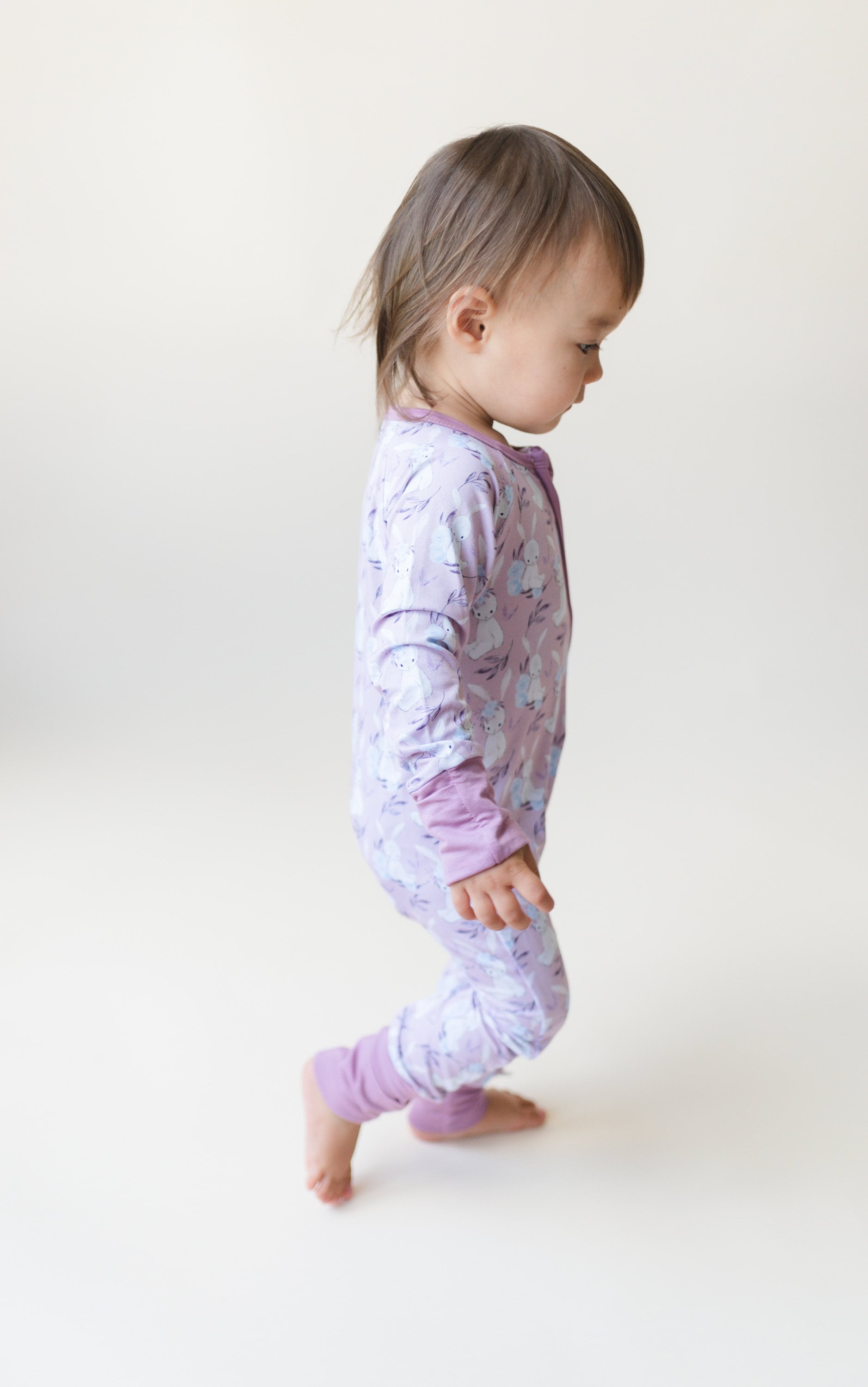 Purple Bunny Bamboo Baby Pajamas - Baby Girl Rabbit Bamboo Zipper Romper - Convertible Romper PJs - Footie Pajamas - Sleeper Zippy PJs