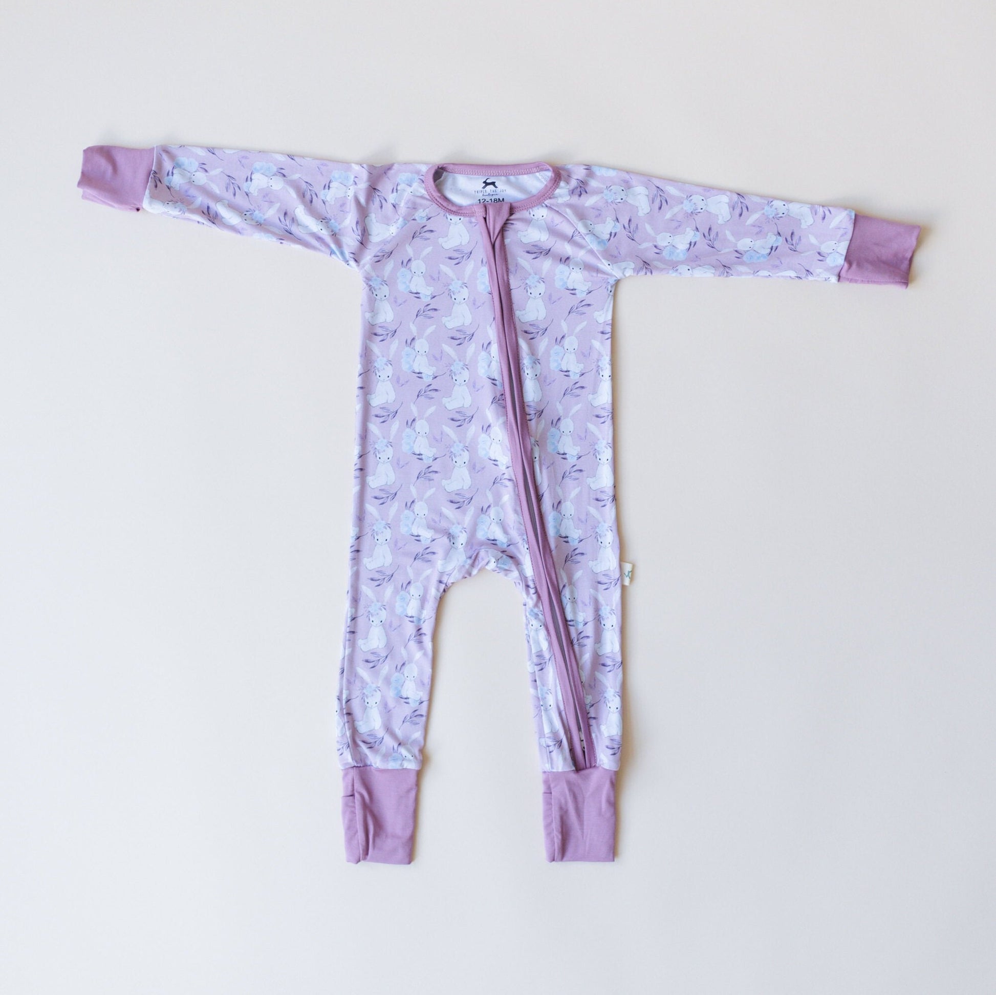 Purple Bunny Bamboo Baby Pajamas - Baby Girl Rabbit Bamboo Zipper Romper - Convertible Romper PJs - Footie Pajamas - Sleeper Zippy PJs