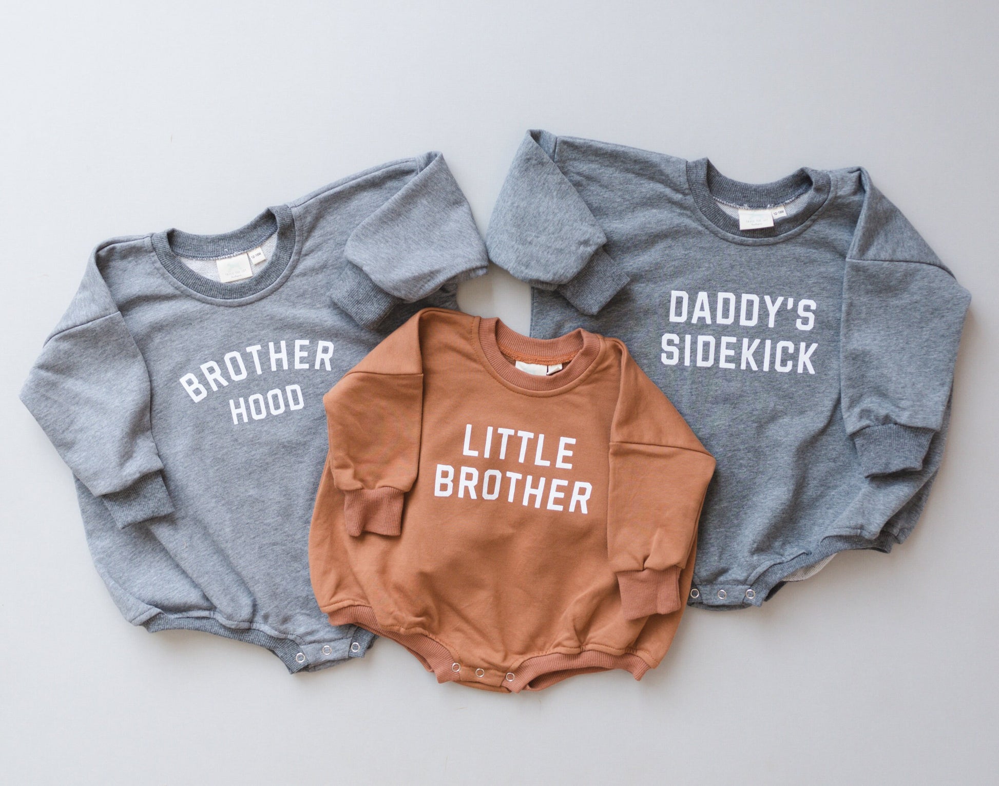 LITTLE BROTHER Graphic Oversized Sweatshirt Romper - Bubble Romper - Baby Boy Clothes - Lil Bro Sweatshirt Shirt Outfit Gender Reveal