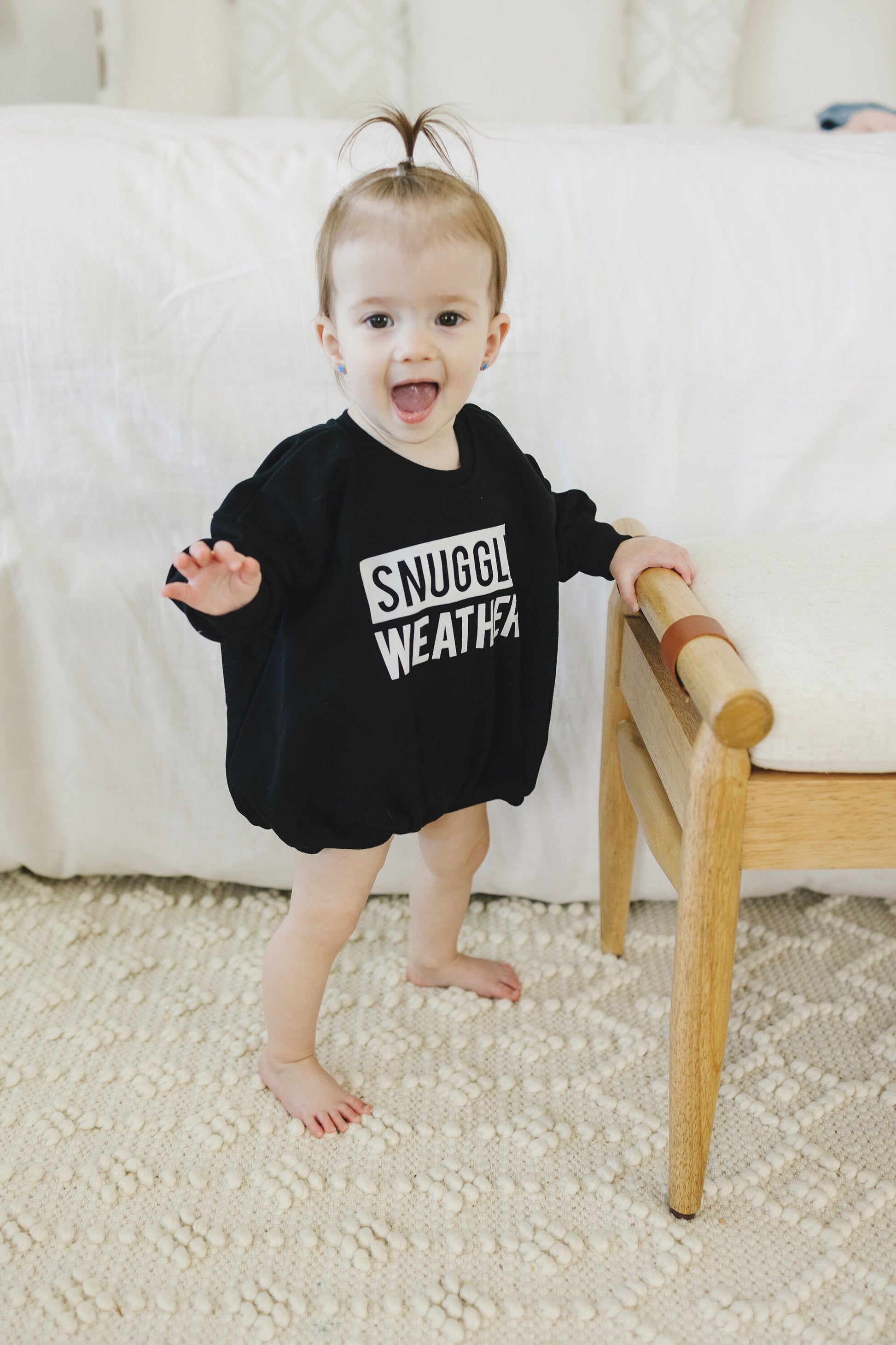 SNUGGLE WEATHER Graphic Oversized Sweatshirt Romper - Bubble Romper - Sweatshirt Bubble Romper - Baby Boy Clothes - Winter - Neutral Outfit