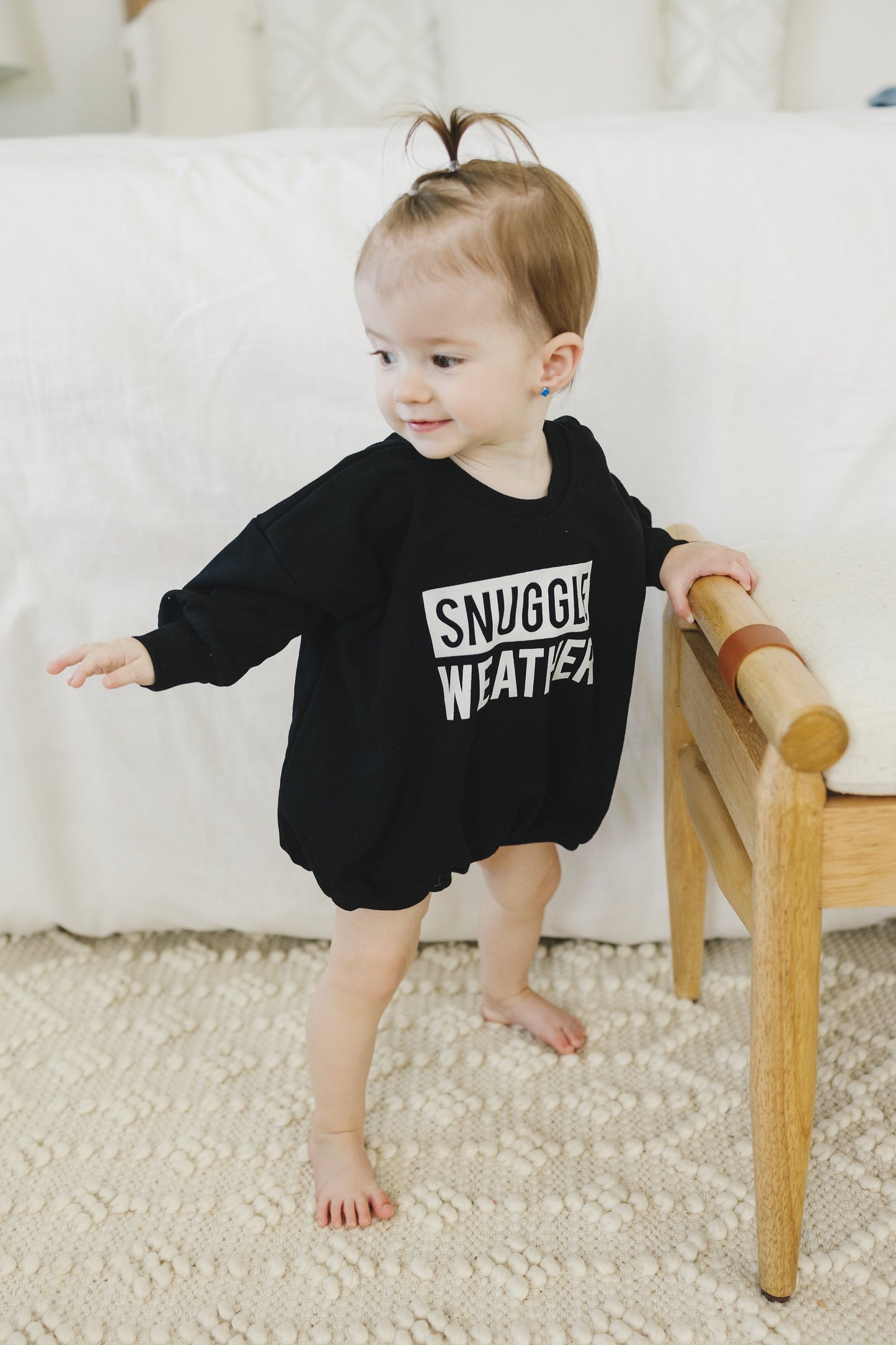 SNUGGLE WEATHER Graphic Oversized Sweatshirt Romper - Bubble Romper - Sweatshirt Bubble Romper - Baby Boy Clothes - Winter - Neutral Outfit