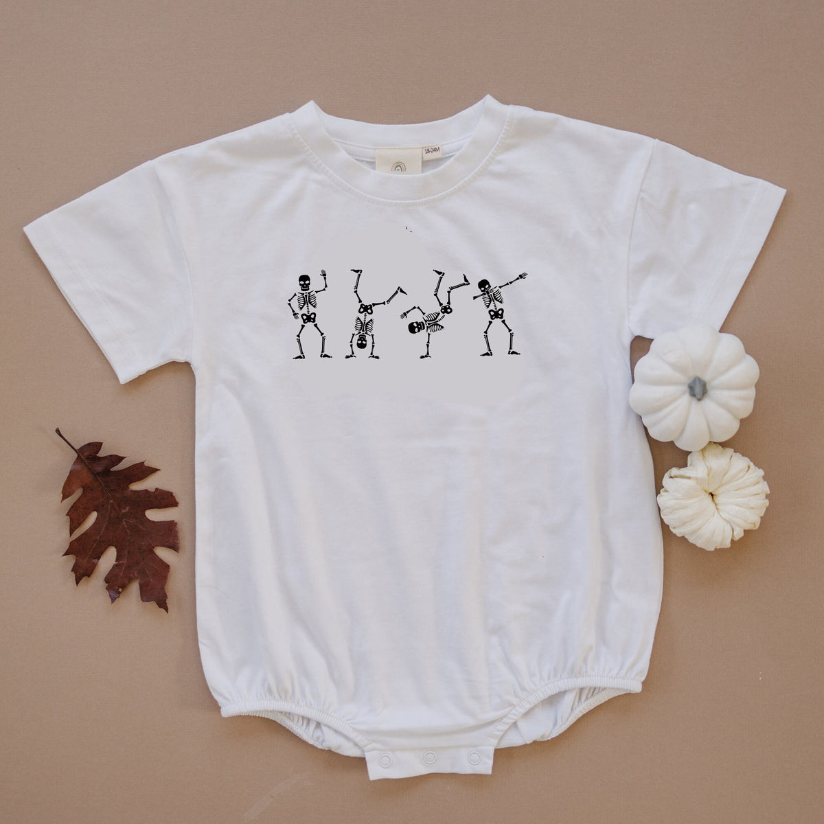Dancing Skeletons Oversized T-Shirt Romper - Baby Boy or Girl Bubble Romper - Baby Outfit - Fall Clothes - Halloween Tee - Skelly Skeleton