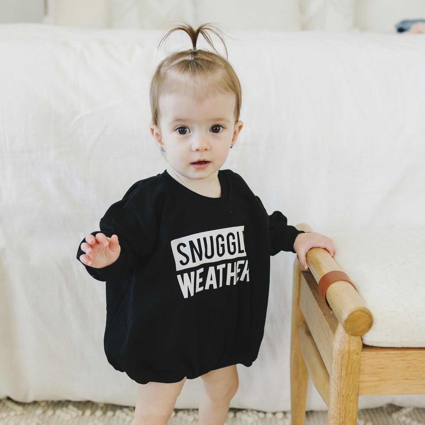 SNUGGLE WEATHER Graphic Oversized Sweatshirt Romper - Bubble Romper - Sweatshirt Bubble Romper - Baby Boy Clothes - Winter - Neutral Outfit