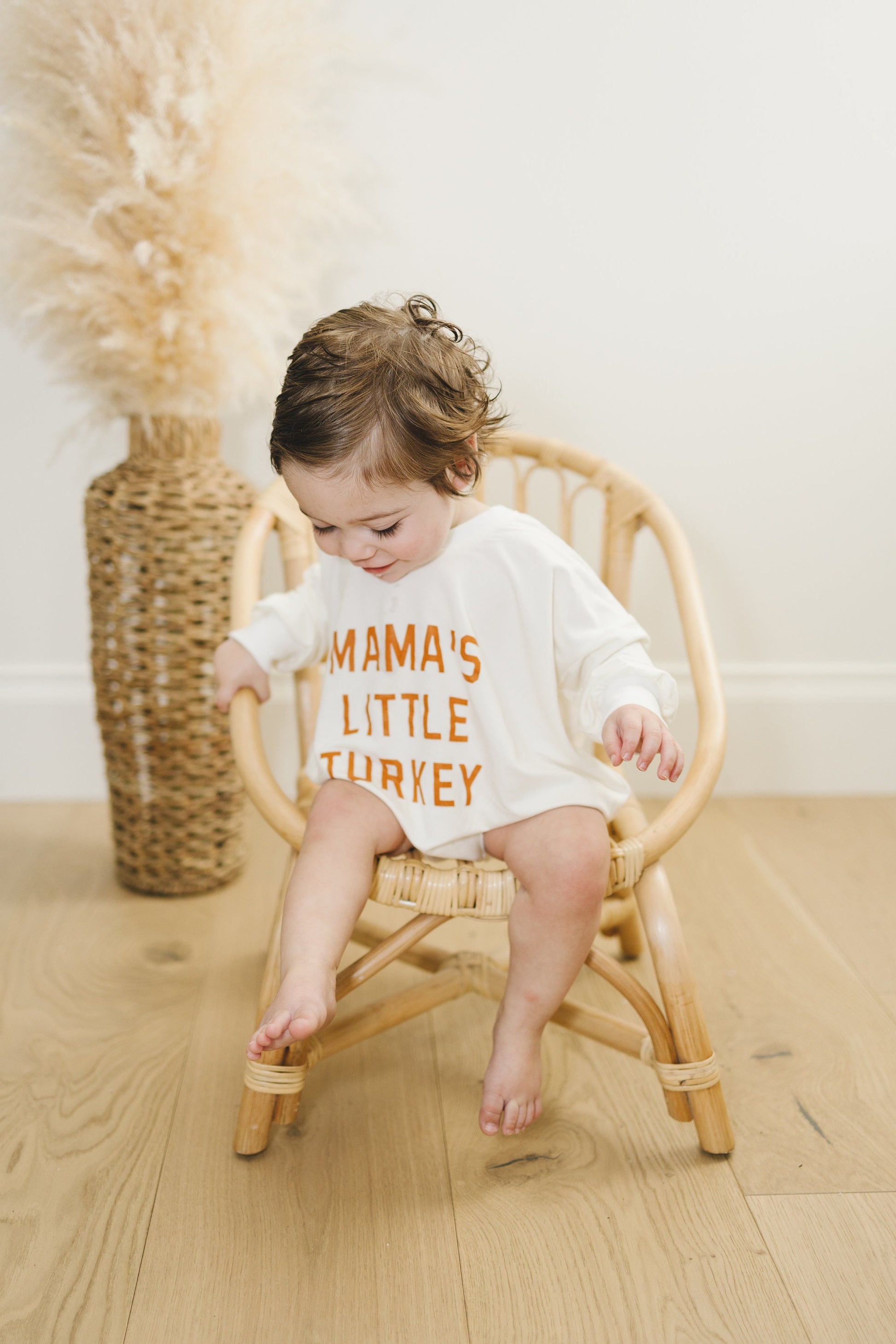 Mama's Little Turkey Thanksgiving Oversized Bamboo Sweatshirt Romper