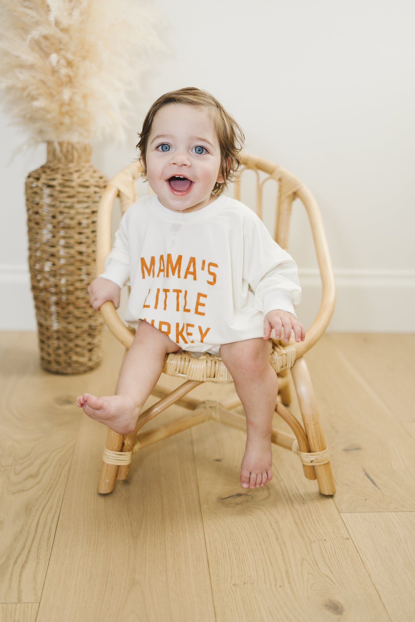 Mama's Little Turkey Thanksgiving Oversized Bamboo Sweatshirt Romper