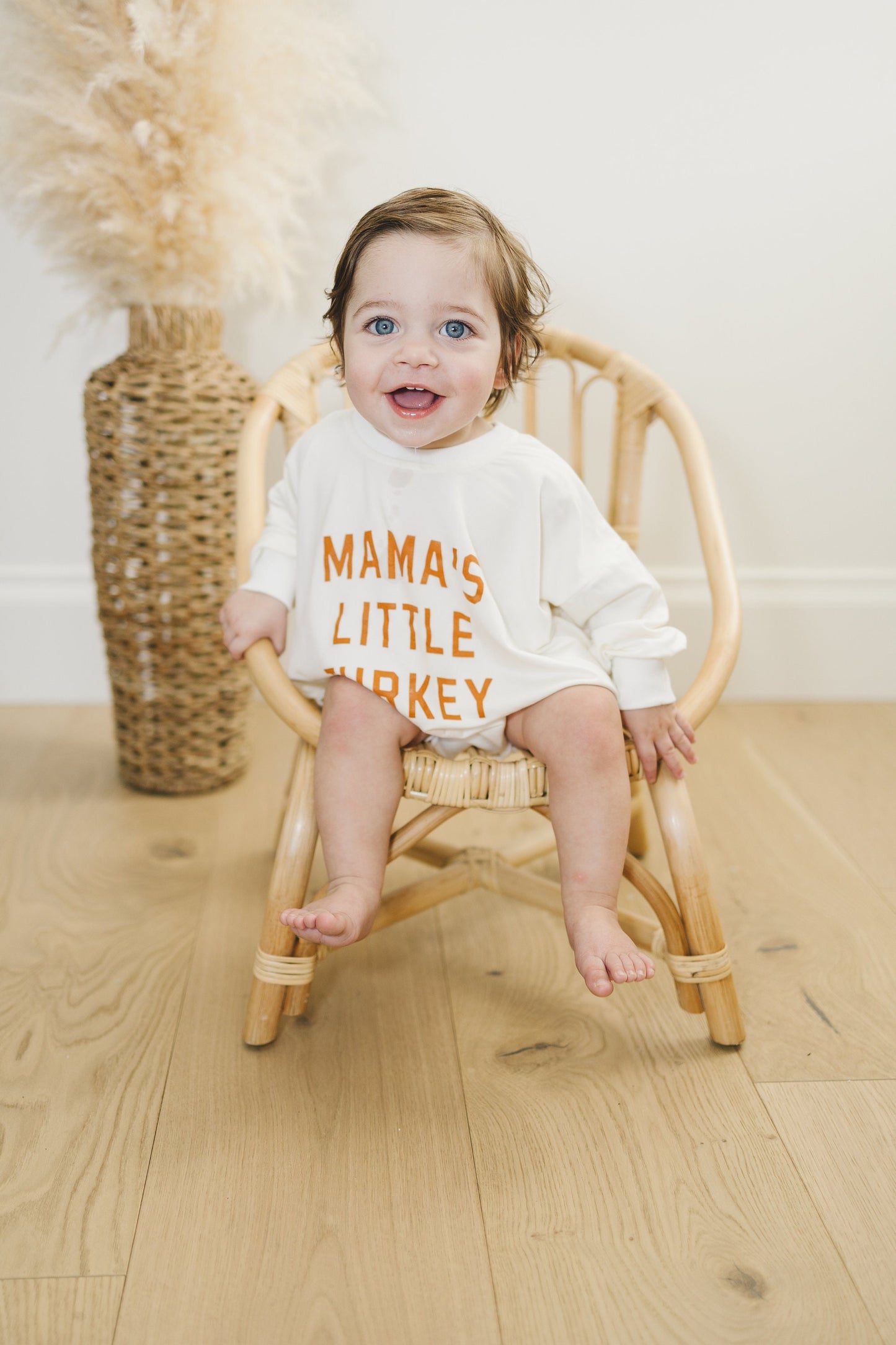 Mama's Little Turkey Thanksgiving Oversized Bamboo Sweatshirt Romper