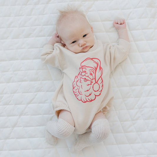 Vintage Santa Graphic Organic Cotton Oversized Sweatshirt Romper - Baby Boy Bubble Romper - Baby Girl Outfit - Christmas Baby Outfit Winter