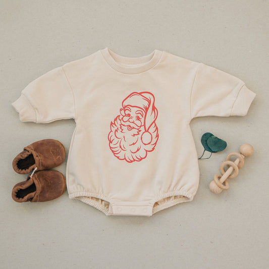 Vintage Santa Graphic Organic Cotton Oversized Sweatshirt Romper - Baby Boy Bubble Romper - Baby Girl Outfit - Christmas Baby Outfit Winter