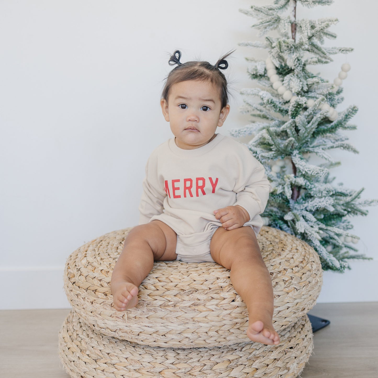 MERRY Graphic Organic Cotton Oversized Sweatshirt Romper - Baby Boy Bubble Romper - Baby Girl Outfit - Christmas Baby Outfit Winter Xmas