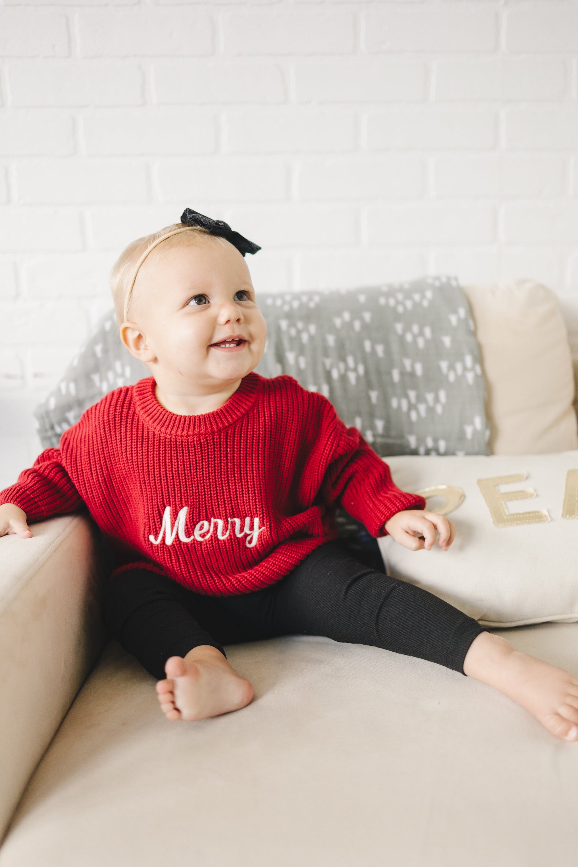 Merry Embroidered Oversized Chunky Knit Sweater - Red Christmas Sweater - Girl Boy Baby Toddler - Merry Christmas - Xmas Theme