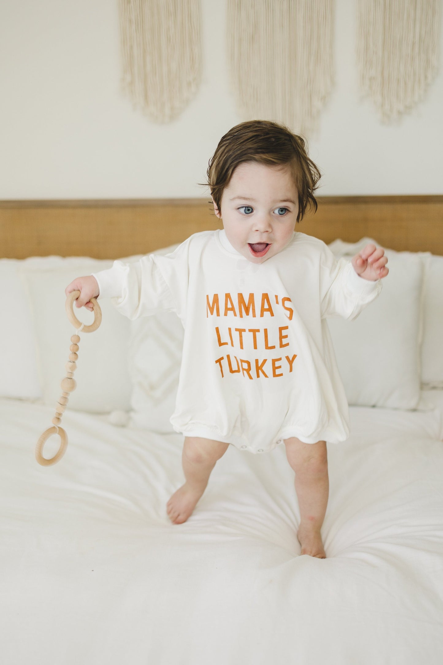 Mama's Little Turkey Thanksgiving Oversized Bamboo Sweatshirt Romper