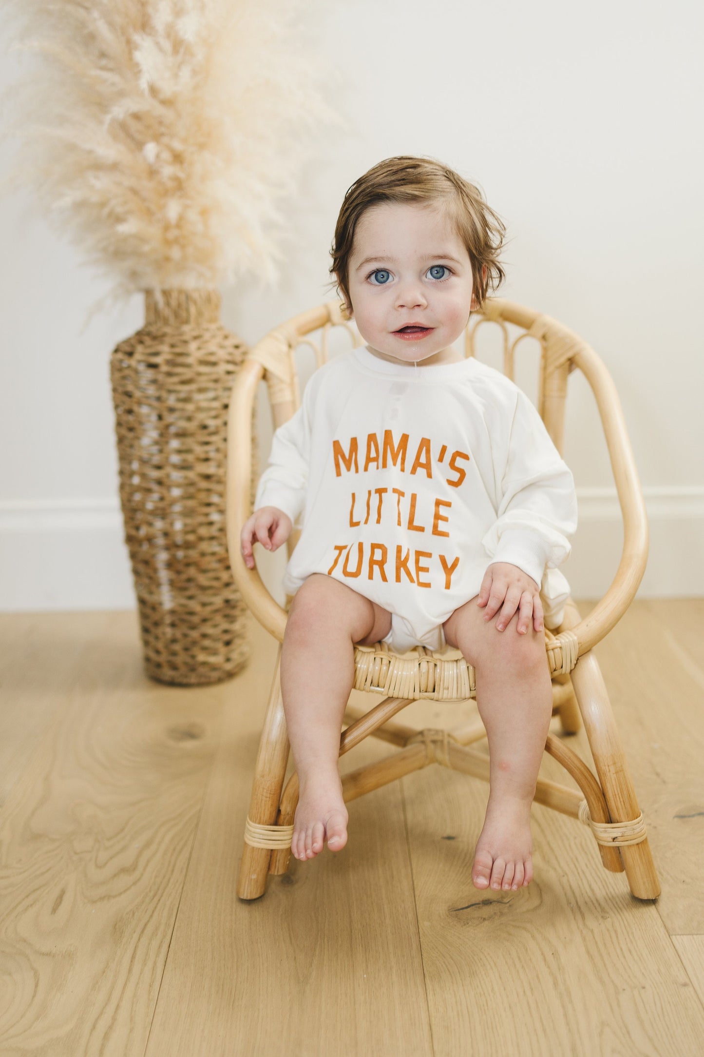 Mama's Little Turkey Thanksgiving Oversized Bamboo Sweatshirt Romper