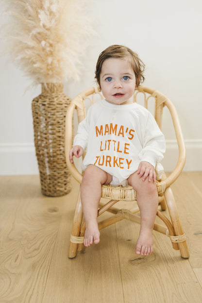 Mama's Little Turkey Thanksgiving Oversized Bamboo Sweatshirt Romper