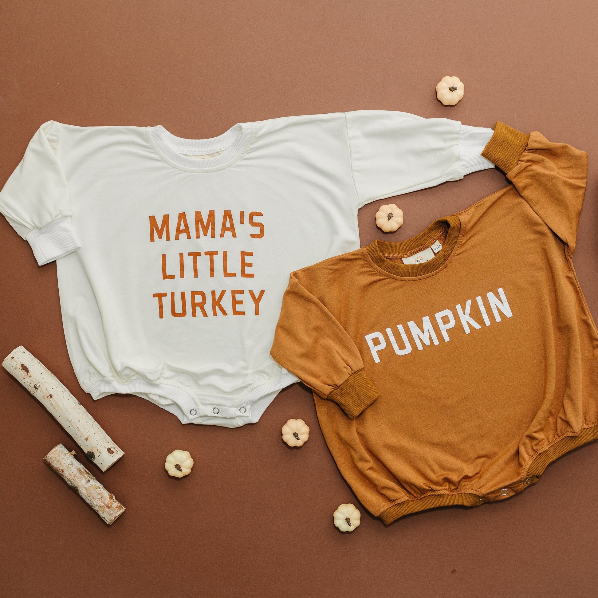 Mama's Little Turkey Thanksgiving Oversized Bamboo Sweatshirt Romper