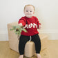 Merry Hand Embroidered Chunky Knit Sweater for Babies & Toddlers - Christmas Embroidered Baby Sweater - Baby Boy or Girl - Red