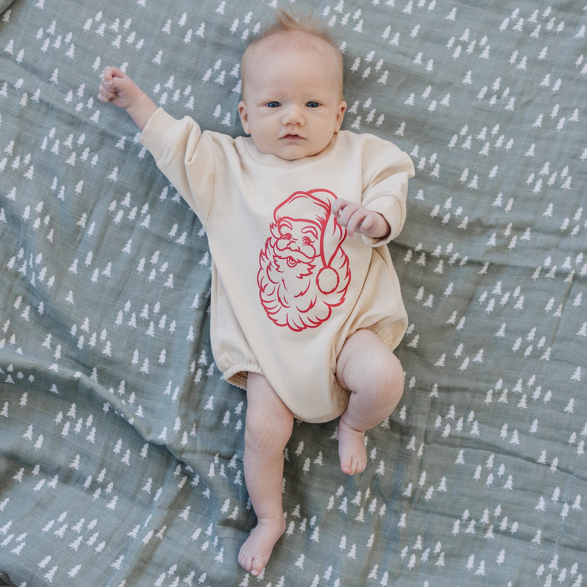 Vintage Santa Graphic Organic Cotton Oversized Sweatshirt Romper - Baby Boy Bubble Romper - Baby Girl Outfit - Christmas Baby Outfit Winter