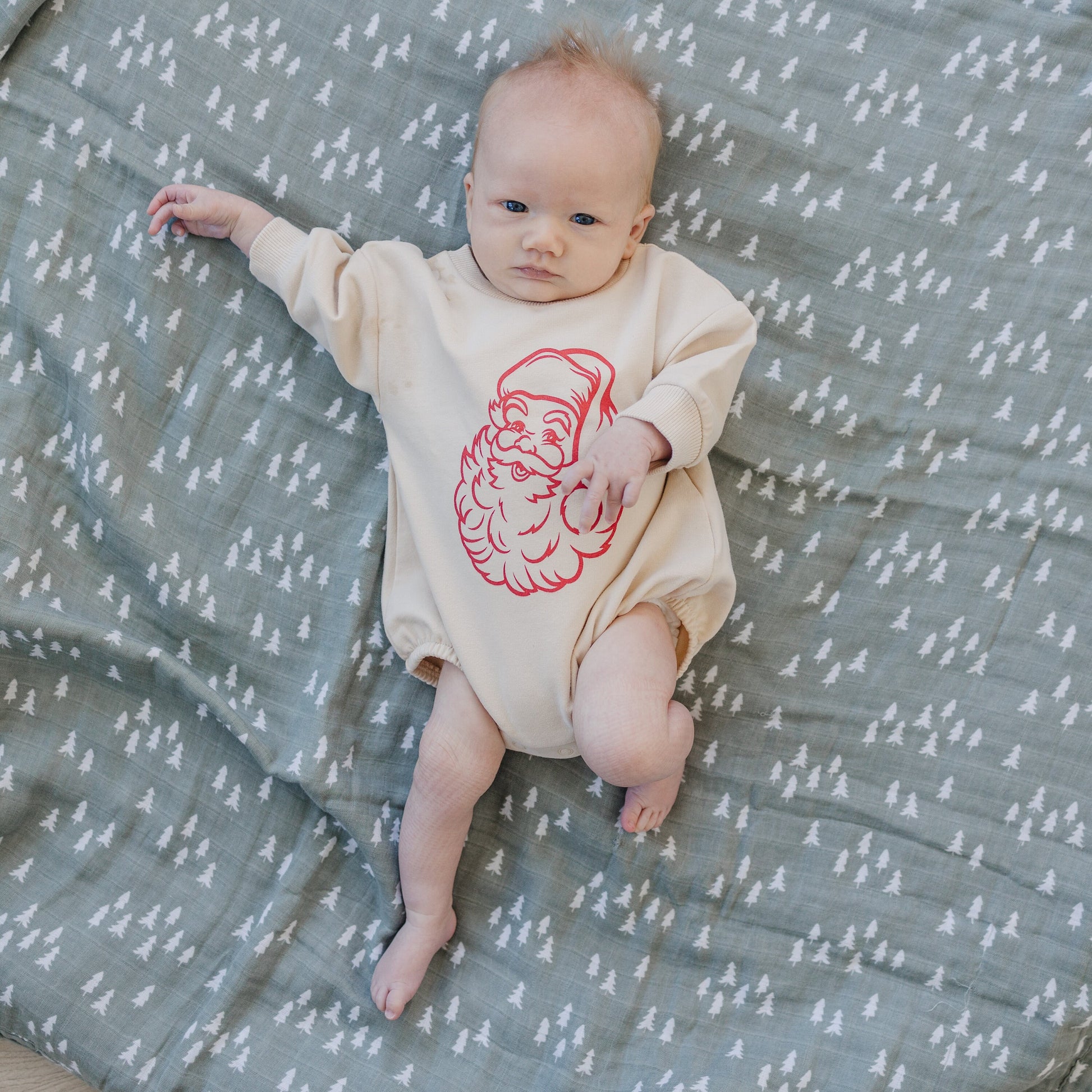 Vintage Santa Graphic Organic Cotton Oversized Sweatshirt Romper - Baby Boy Bubble Romper - Baby Girl Outfit - Christmas Baby Outfit Winter