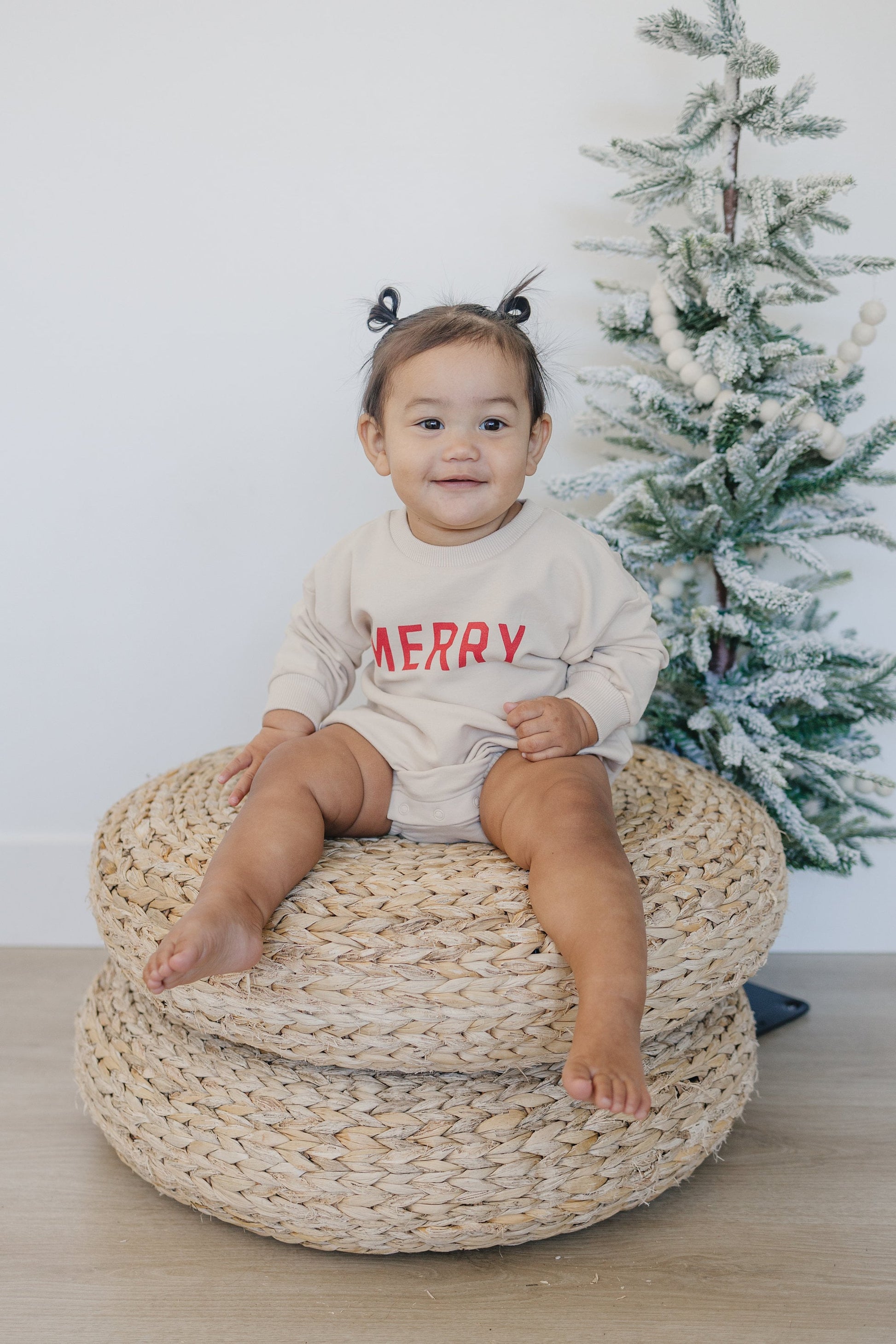 MERRY Graphic Organic Cotton Oversized Sweatshirt Romper - Baby Boy Bubble Romper - Baby Girl Outfit - Christmas Baby Outfit Winter Xmas