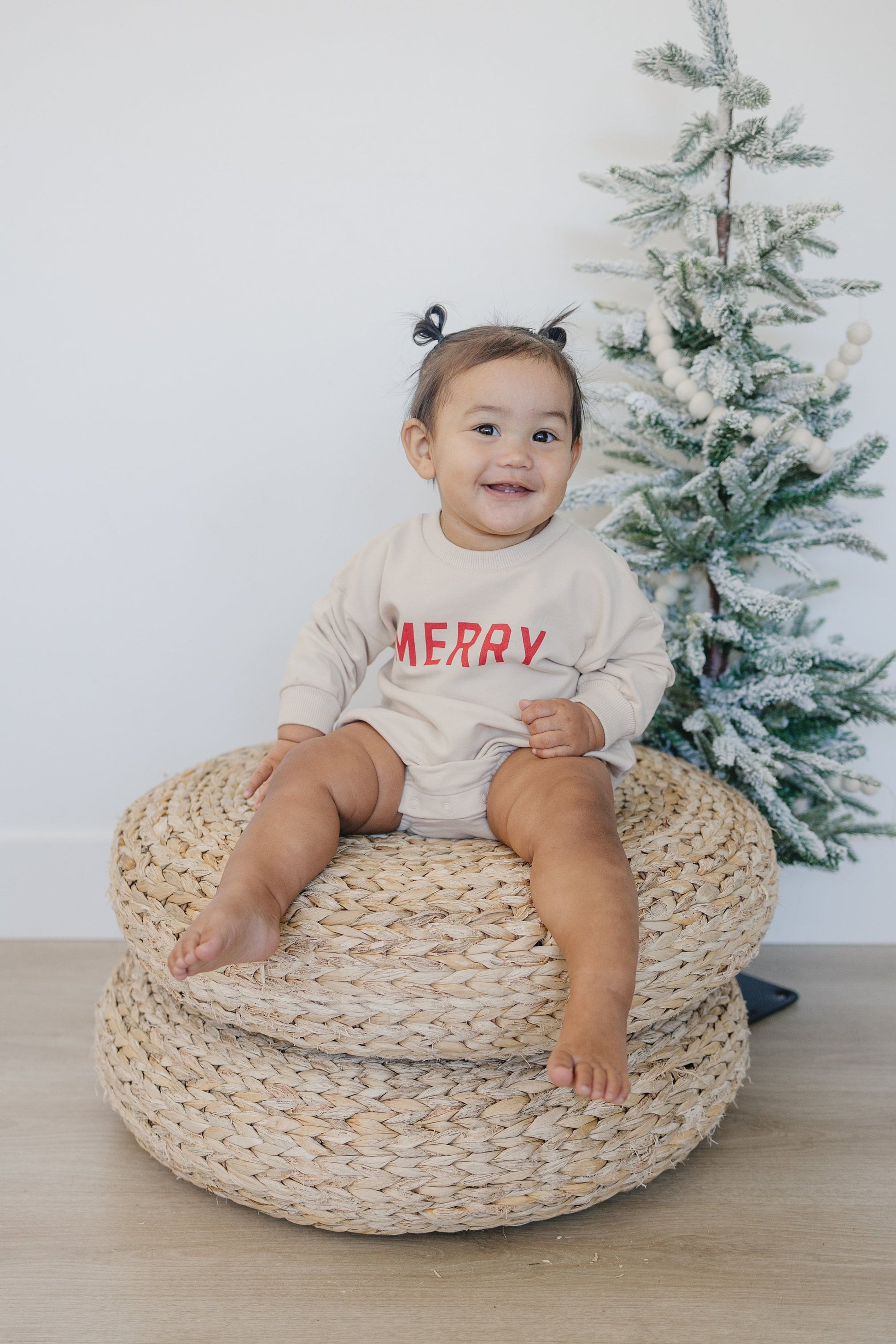 MERRY Graphic Organic Cotton Oversized Sweatshirt Romper - Baby Boy Bubble Romper - Baby Girl Outfit - Christmas Baby Outfit Winter Xmas