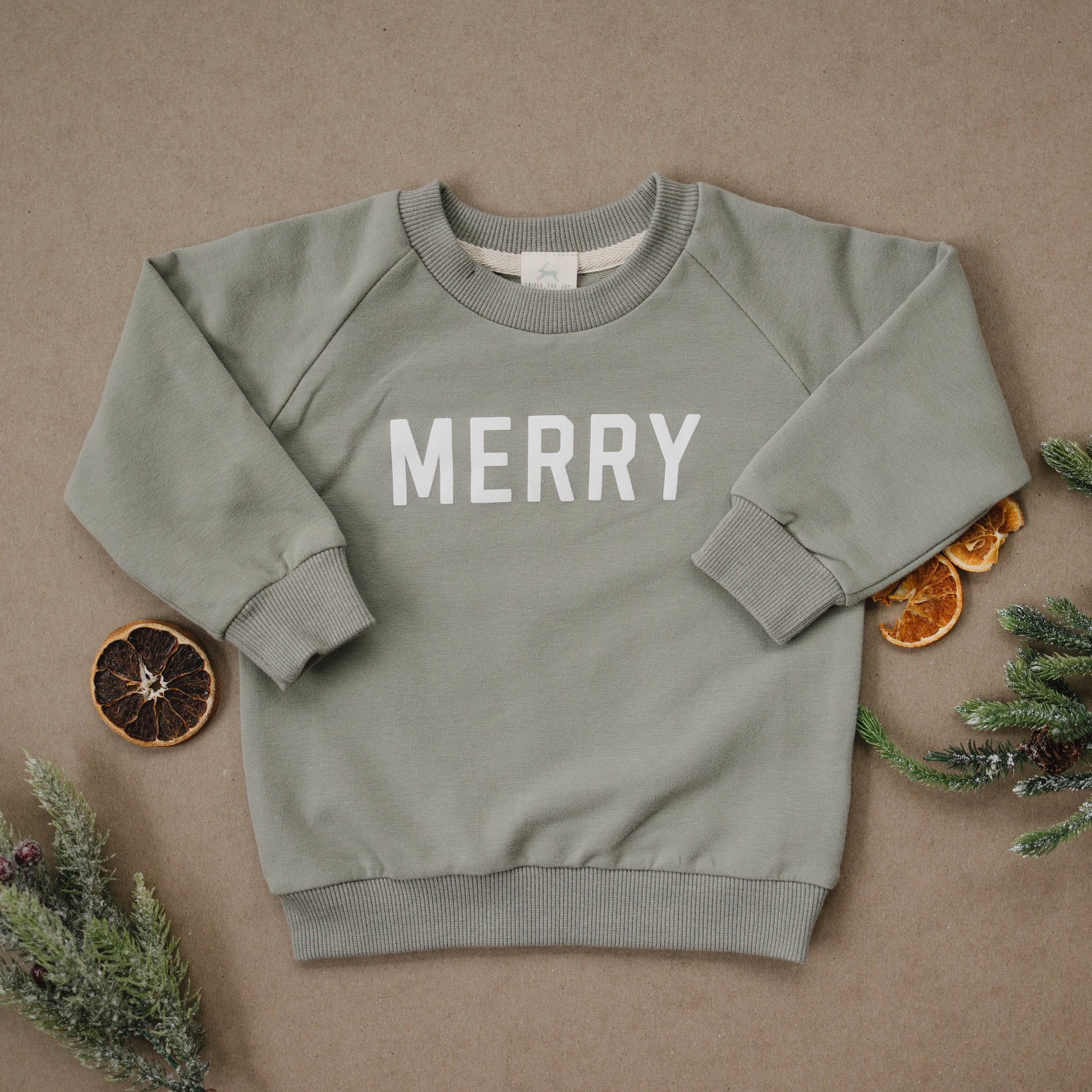 MERRY Graphic Organic Cotton 2pc Jogger Set - Baby Sweatsuit - Crewneck Sweatshirt & Pants - Christmas Baby Outfit Winter - Girl Boy Outfit