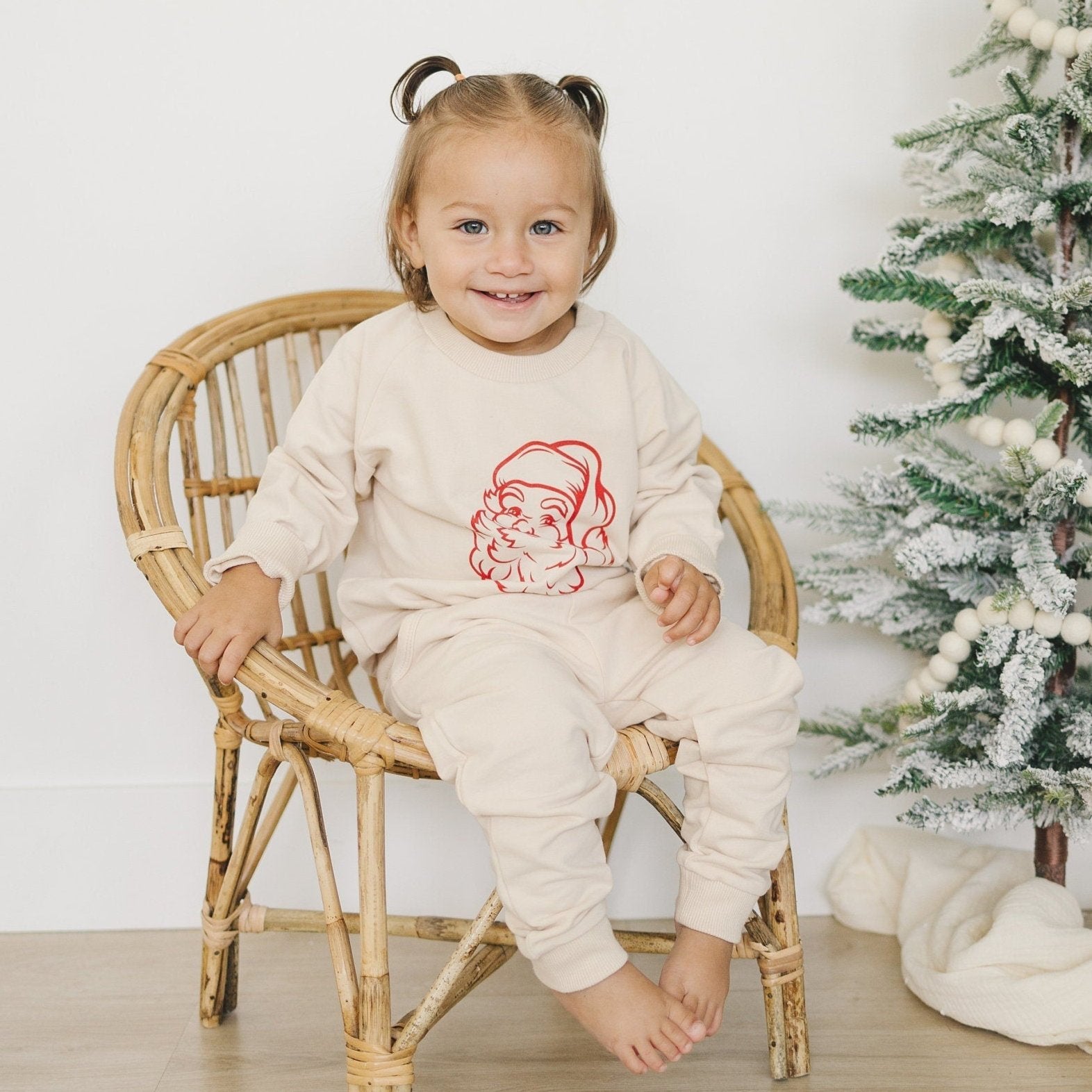 Vintage Santa Graphic Organic Cotton 2pc Jogger Set - Baby Sweatsuit - Crewneck Sweatshirt & Pants - Christmas Baby Outfit Winter - Outfit