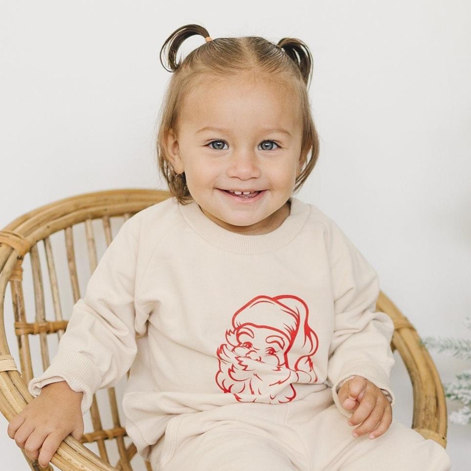 Vintage Santa Graphic Organic Cotton Crewneck Sweatshirt - Christmas Sweatshirt Winter Crewneck Outfit - Boy Girl Baby Toddler - XMAS