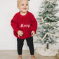 Merry Embroidered Oversized Chunky Knit Sweater - Red Christmas Sweater - Girl Boy Baby Toddler - Merry Christmas - Xmas Theme