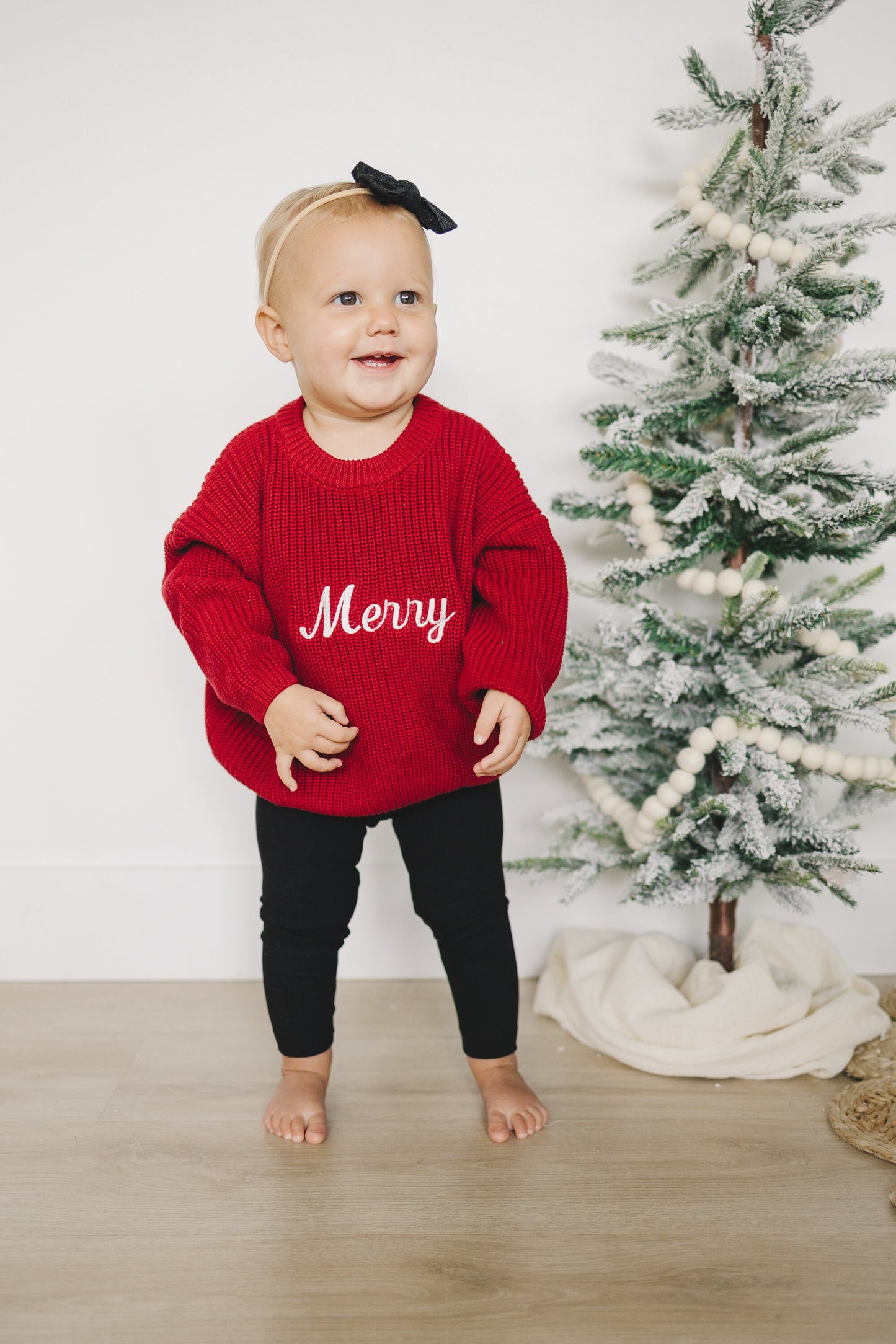 Merry Embroidered Oversized Chunky Knit Sweater - Red Christmas Sweater - Girl Boy Baby Toddler - Merry Christmas - Xmas Theme