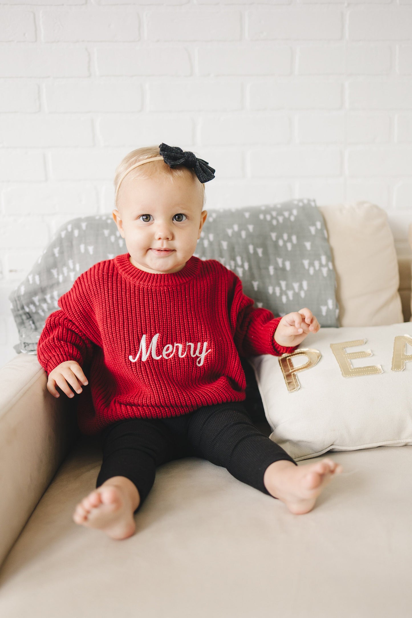 Merry Embroidered Oversized Chunky Knit Sweater - Red Christmas Sweater - Girl Boy Baby Toddler - Merry Christmas - Xmas Theme