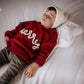 Merry Hand Embroidered Chunky Knit Sweater for Babies & Toddlers - Christmas Embroidered Baby Sweater - Baby Boy or Girl - Red