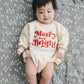 MERRY AND BRIGHT Christmas Graphic Oversized Sweatshirt Romper - Baby Bubble Romper - Bubble Romper - Baby Boy Outfit - Baby Girl - Neutral