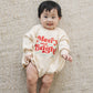 MERRY AND BRIGHT Christmas Graphic Oversized Sweatshirt Romper - Baby Bubble Romper - Bubble Romper - Baby Boy Outfit - Baby Girl - Neutral