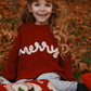 Merry Hand Embroidered Chunky Knit Sweater for Babies & Toddlers - Christmas Embroidered Baby Sweater - Baby Boy or Girl - Red