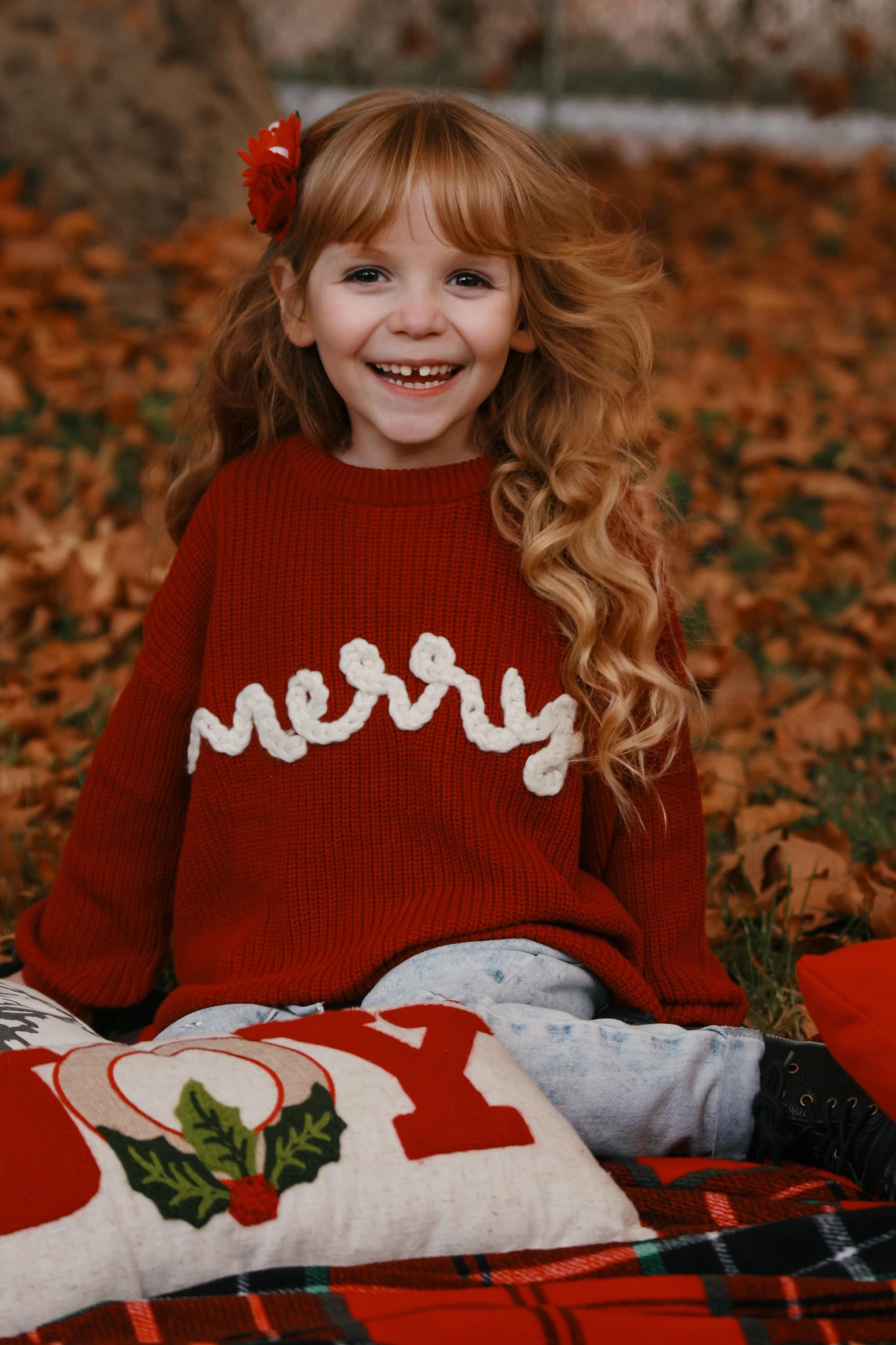 Merry Hand Embroidered Chunky Knit Sweater for Babies & Toddlers - Christmas Embroidered Baby Sweater - Baby Boy or Girl - Red
