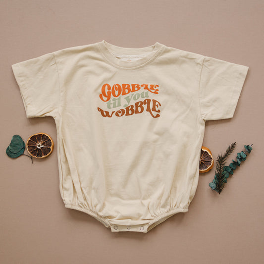 Gobble Til You Wobble Oversized T-Shirt Romper - Thanksgiving Shirt Tee Outfit Clothes - Boy Girl Neutral - Thanksgiving Outlet