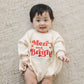 MERRY AND BRIGHT Christmas Graphic Oversized Sweatshirt Romper - Baby Bubble Romper - Bubble Romper - Baby Boy Outfit - Baby Girl - Neutral