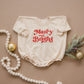 MERRY AND BRIGHT Christmas Graphic Oversized Sweatshirt Romper - Baby Bubble Romper - Bubble Romper - Baby Boy Outfit - Baby Girl - Neutral
