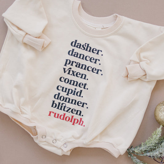 Reindeer Names Oversized Sweatshirt Romper
