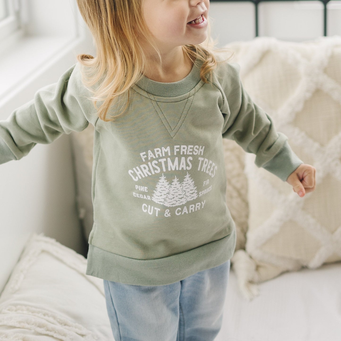 Farm Fresh Christmas Trees Graphic Crewneck Sweatshirt - Baby and Toddler Boy or Girl Outfit - Sweatshirt Shirt Outfit - Winter Crew Neck