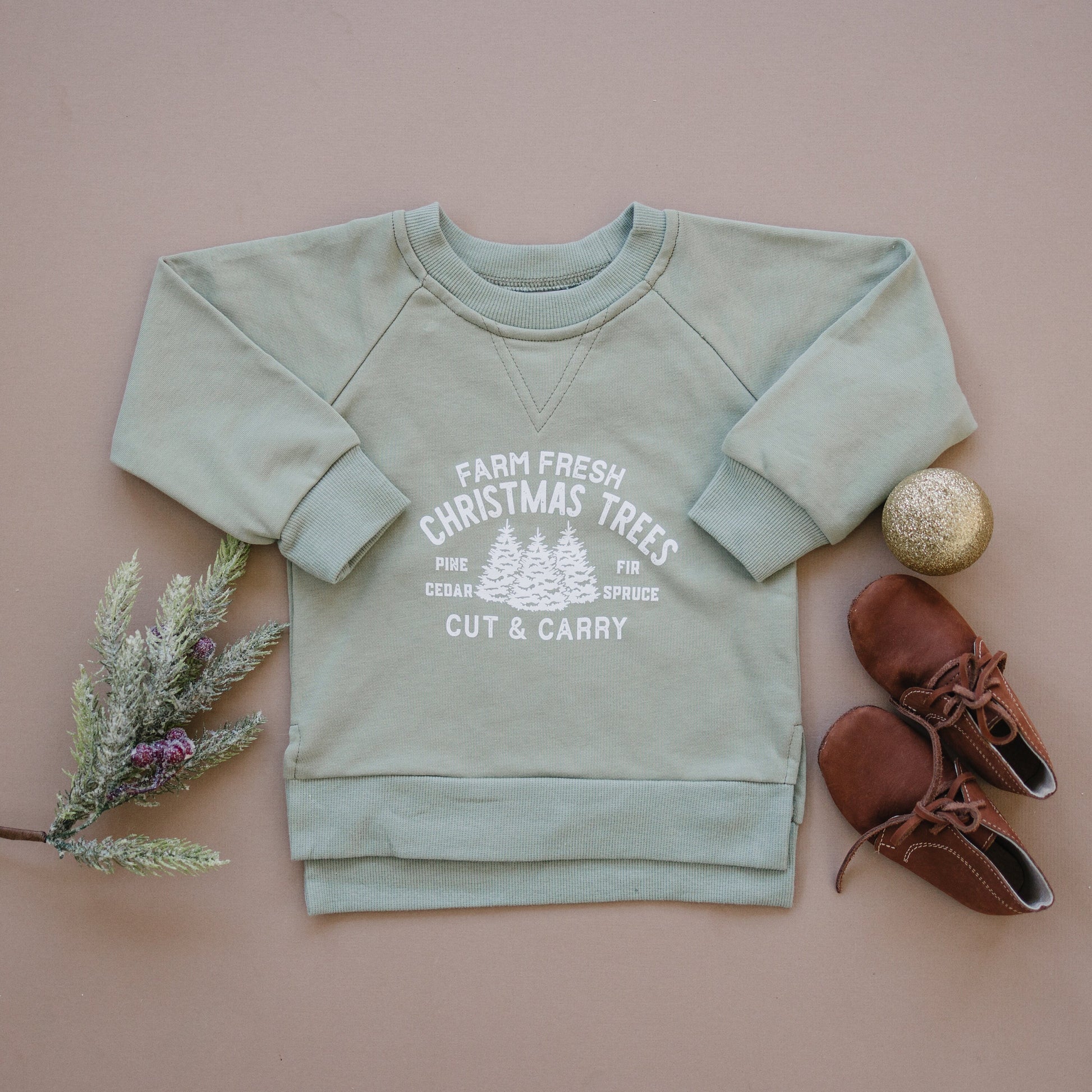 Farm Fresh Christmas Trees Graphic Crewneck Sweatshirt - Baby and Toddler Boy or Girl Outfit - Sweatshirt Shirt Outfit - Winter Crew Neck