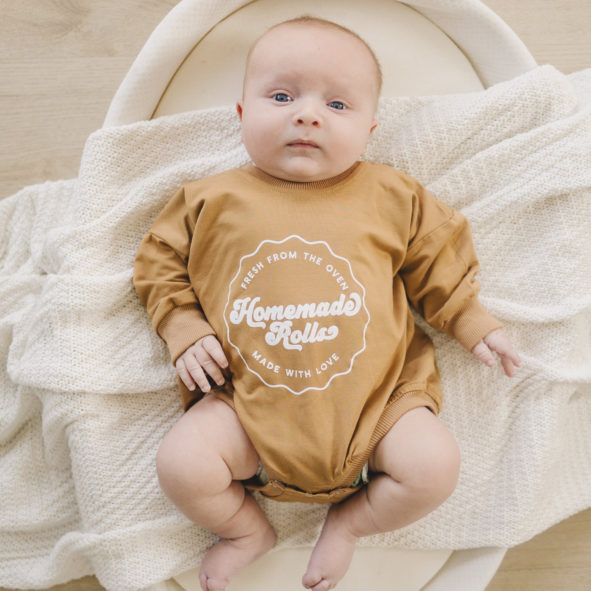 Homemade Rolls Graphic Oversized Bamboo Sweatshirt Romper - Sweater Romper - Thanksgiving Bubble Romper Outfit - Girl Boy - Handmade Rolls