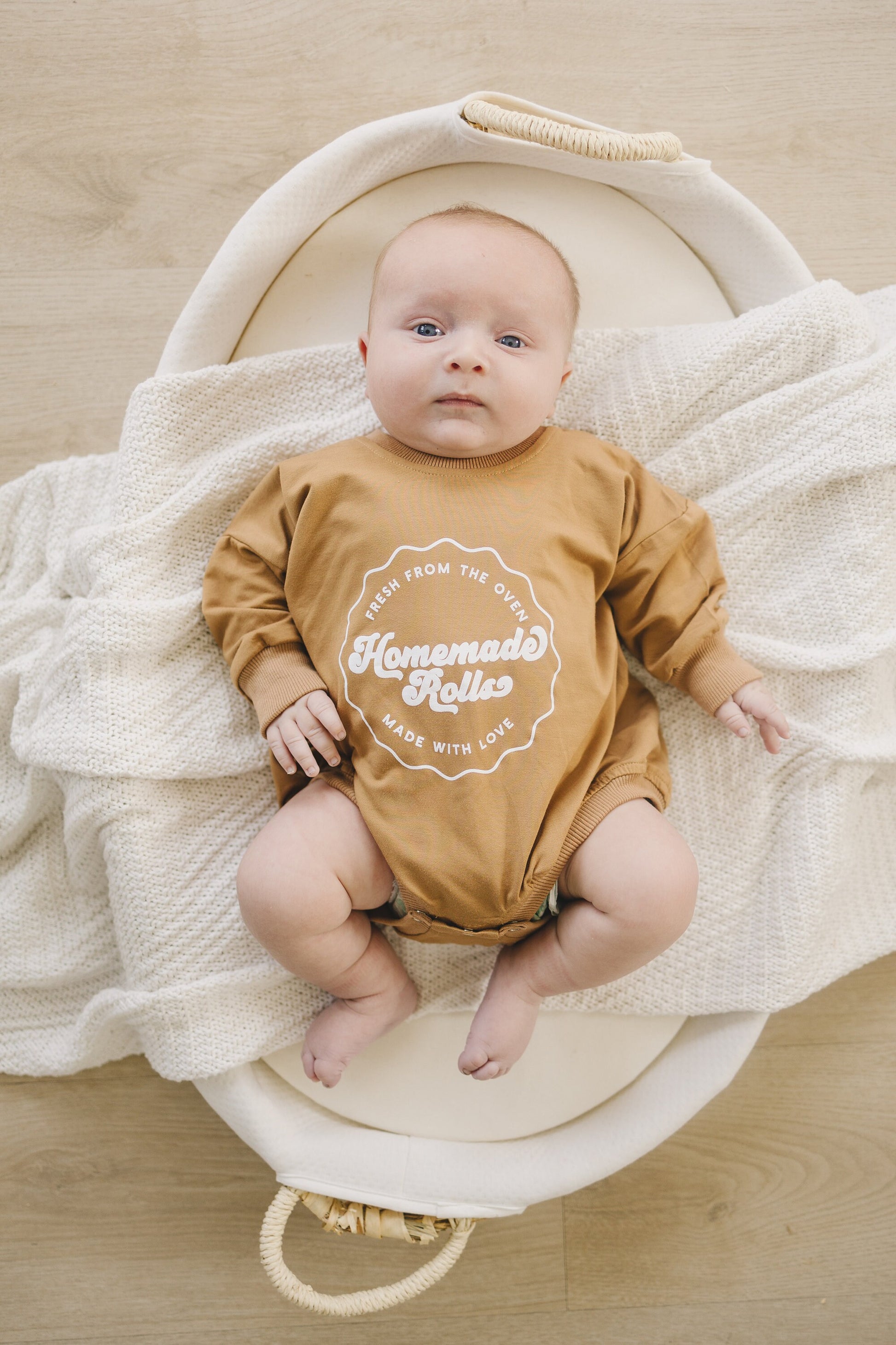 Homemade Rolls Graphic Oversized Bamboo Sweatshirt Romper - Sweater Romper - Thanksgiving Bubble Romper Outfit - Girl Boy - Handmade Rolls