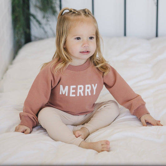 MERRY Graphic Organic Cotton Crewneck Sweatshirt - Baby Sweatshirt - Toddler Crewneck Sweatshirt - Christmas Baby Winter - Girl Boy Crew